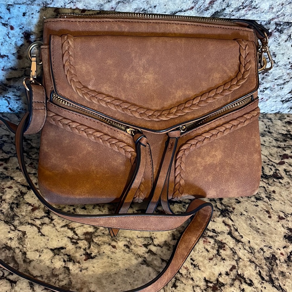 Tan Crossbody Purse 8”H x 10”W